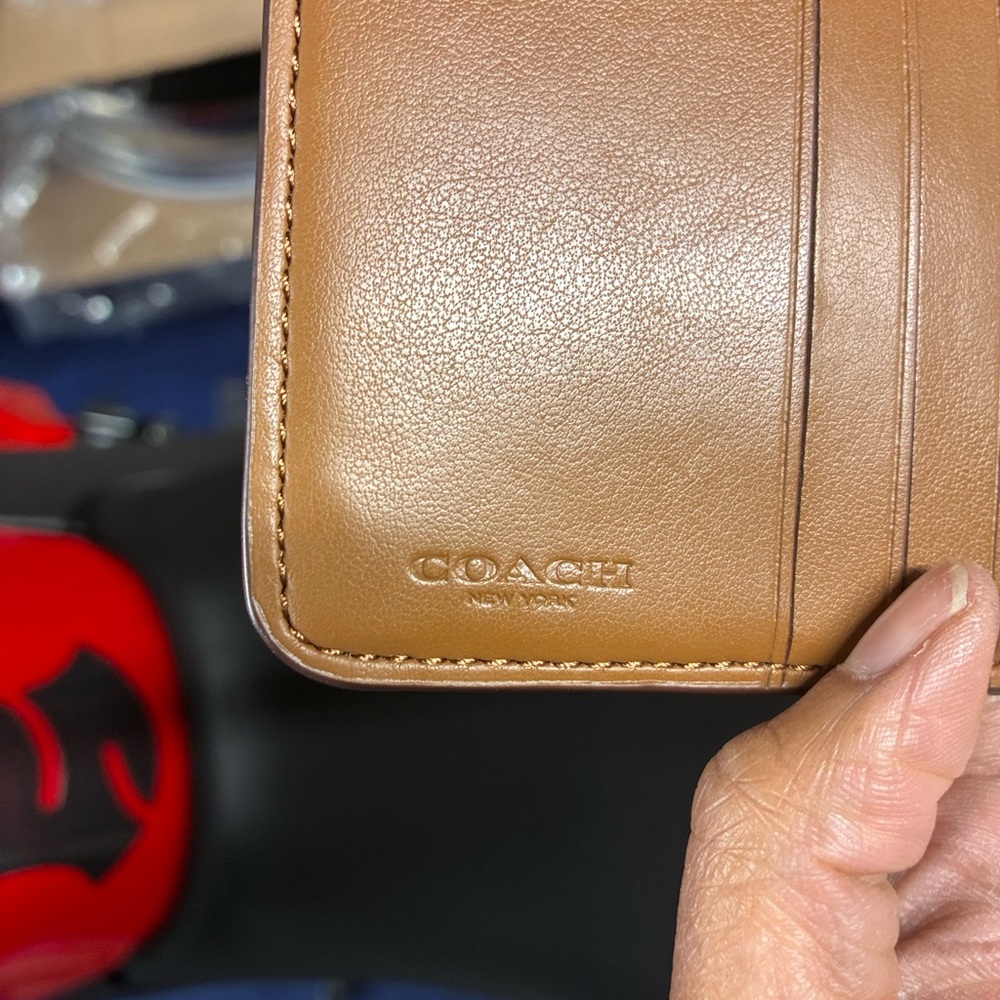 Coach Brown and Gold Compact Tri-Fold Wallet - Picture 13 of 14